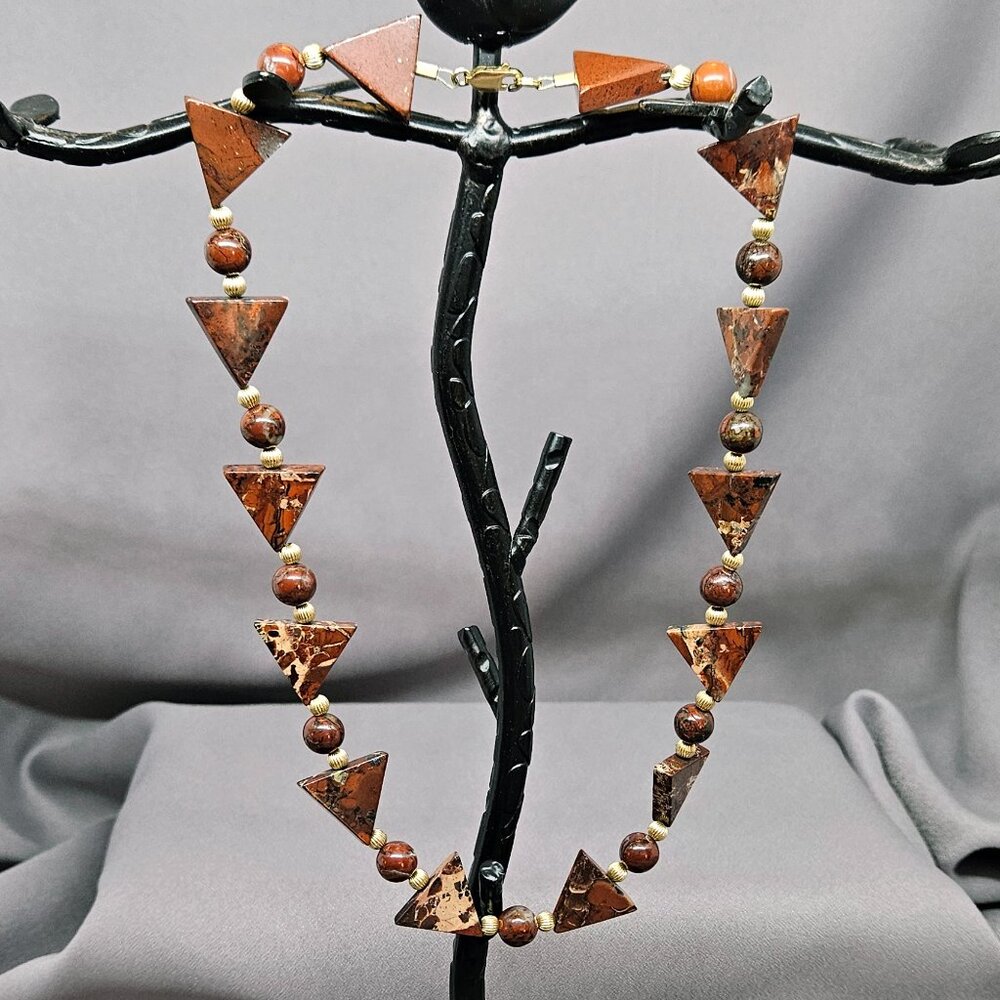 Necklace, Natural Brecciated Jasper Gemstone Beads, Handmade, 17.5" long